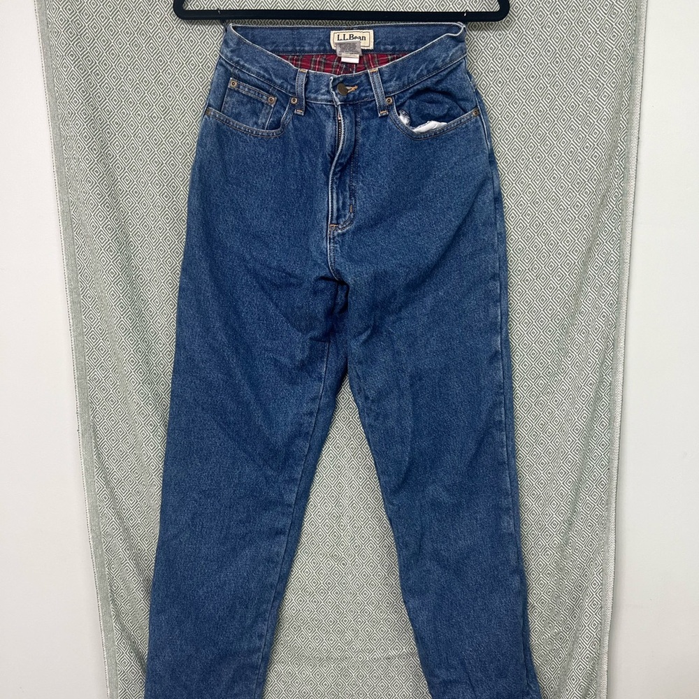 L.L. Bean Relaxed Fit Denim Jeans with Red Plaid Lining